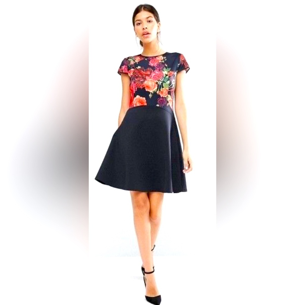 Ted Baker Floral Xylee Juxtapose Rose Short Sleeve Skater  Dress(Ted 3/US8)